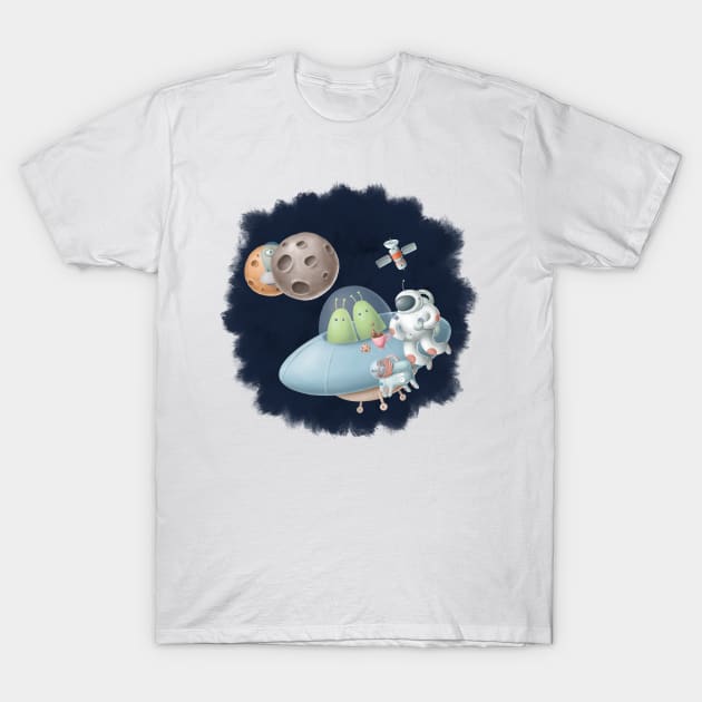 Open space with astronauts and aliens. T-Shirt by CaptainPixel